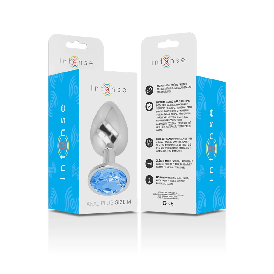 INTENSE - PLUG ANALE IN METALLO ALLUMINIO CON VETRO BLU TAGLIA M
